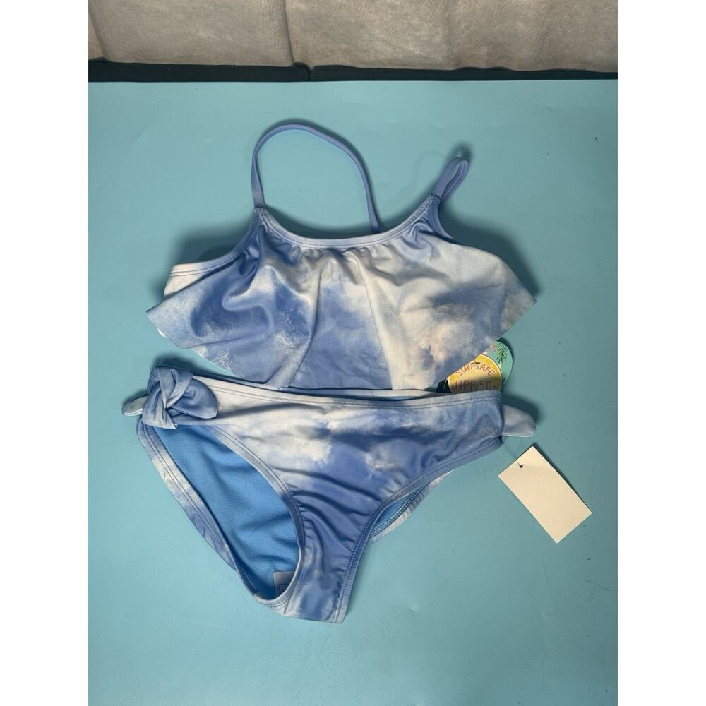 Breaking Waves Big Girls Blue 2-Pc. Flounce Bikini Swimsuit Size 10